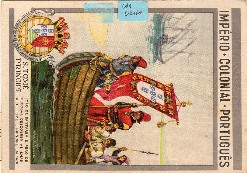 0491 f.jpg -     Lote:    491 (frente)                   Descrição:         1947 &mdash; Boas Festas. Sem selo impresso. Ilustrados no verso com desenhos de Alberto de Sousa. OMVII &mdash; S. TOMÉ E PRÍNCIPE. Circulado de S. Tomé (17.08.50) para Lisboa com selo de 50C império Colonial Português CE306.        IC       Valor Base:     &euro; 28,00     Valor Venda:     &euro;      